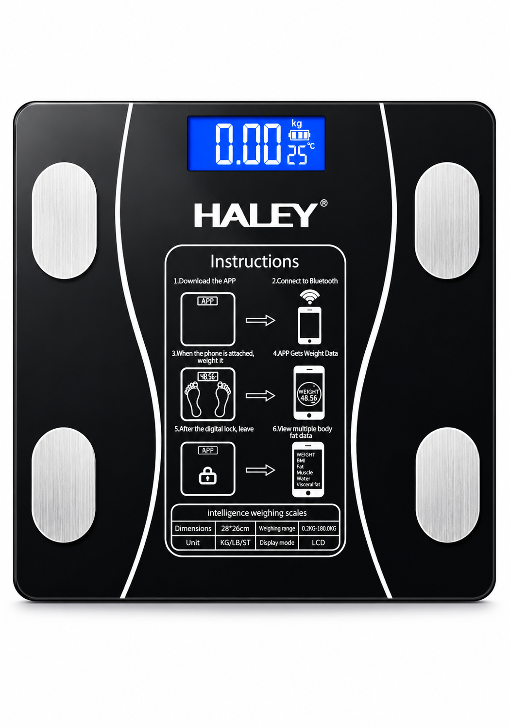 539d11c1-8aa5-4903-bf50-13f0f6c77e29 ميزان وزن ذكي HALEY HY-5006 بسعة حتى 180 كجم وشاشة LCD - الصورة 1