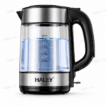 غلاية ماء كهربائية HALEY زجاجية بسعة 2 لتر، ستانلس ستيل، إضاءة LED، قاعدة 360 درجة – موديل HY-8824