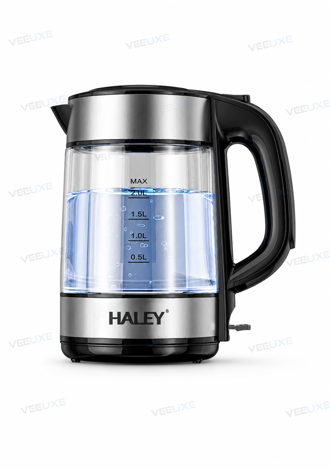 c5c1cd83-64a0-46b6-8818-238a39607d14 غلاية ماء كهربائية HALEY زجاجية بسعة 2 لتر، ستانلس ستيل، إضاءة LED، قاعدة 360 درجة – موديل HY-8824 - الصورة 1