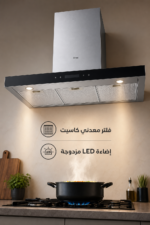 ⁦شفاط مطبخ مدخنة Haier HCH-T390T7BX بعرض 90 سم وتدفق هواء 750m³/h⁩ - الصورة ⁦4⁩