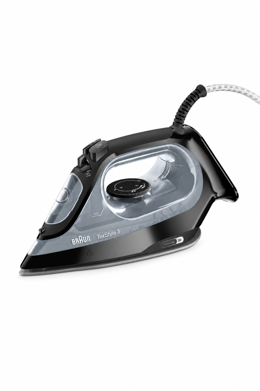 2e699d31-a41b-4003-8472-6ffefa9eb573.png مكواة بخار Braun TexStyle 3 SI3055BK بقدرة 2400 واط وتقنية FreeGlide 3D - الصورة 1