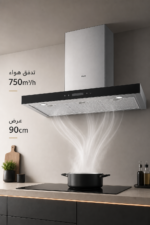⁦شفاط مطبخ مدخنة Haier HCH-T390T7BX بعرض 90 سم وتدفق هواء 750m³/h⁩ - الصورة ⁦2⁩