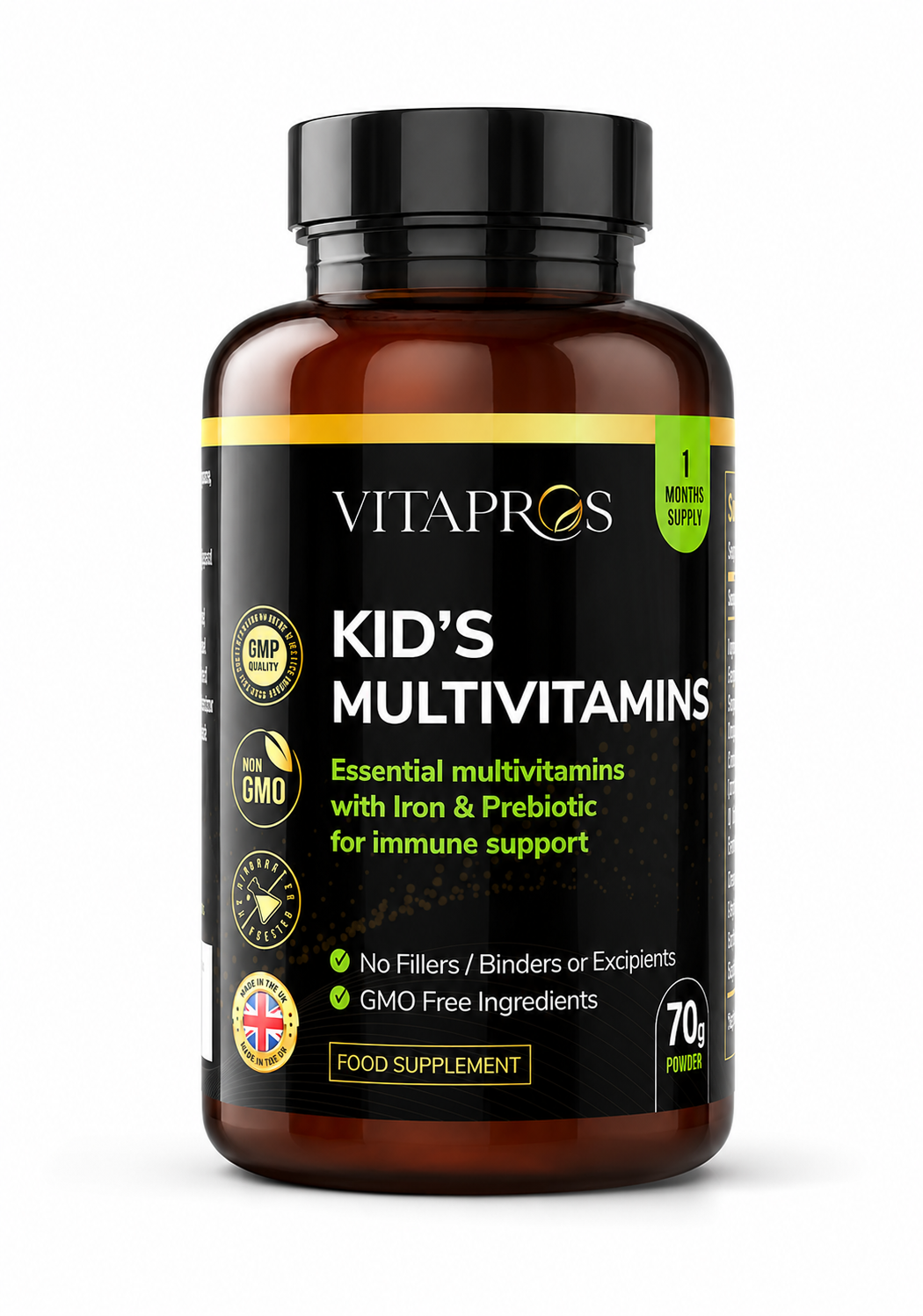 b2243163-2675-4c68-a5b1-0fab6250f7f8 Vitapros Kid’s Multivitamins للأطفال – بودرة فيتامينات مع الحديد والبريبايوتيك | 70 جم - الصورة 1