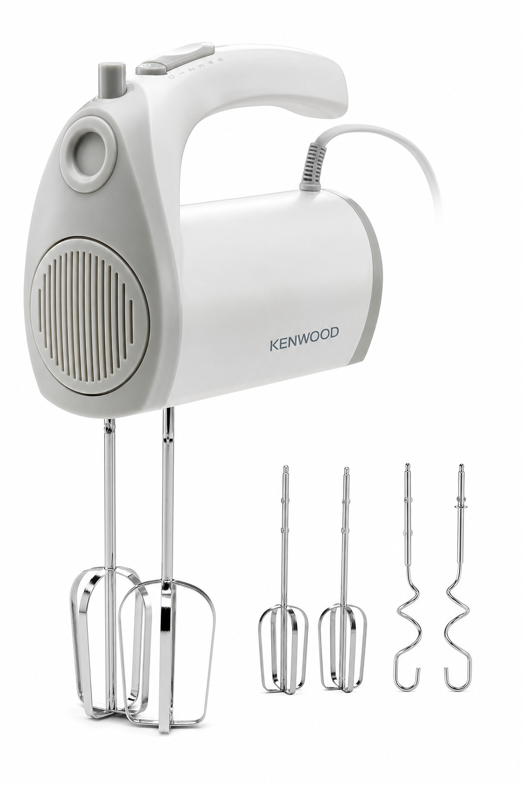 e0e48fef-9e64-4949-a9fa-dbce2e5e1663.png مضرب يدوي كهربائي Kenwood HMP20.000WH بقدرة 300 واط و5 سرعات مع توربو - أبيض - الصورة 1