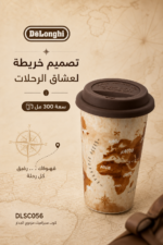 ⁦كوب سيراميك حراري مزدوج الجدار De'Longhi DLSC056 بسعة 300 مل مع غطاء سيليكون وتصميم خريطة⁩ - الصورة ⁦3⁩