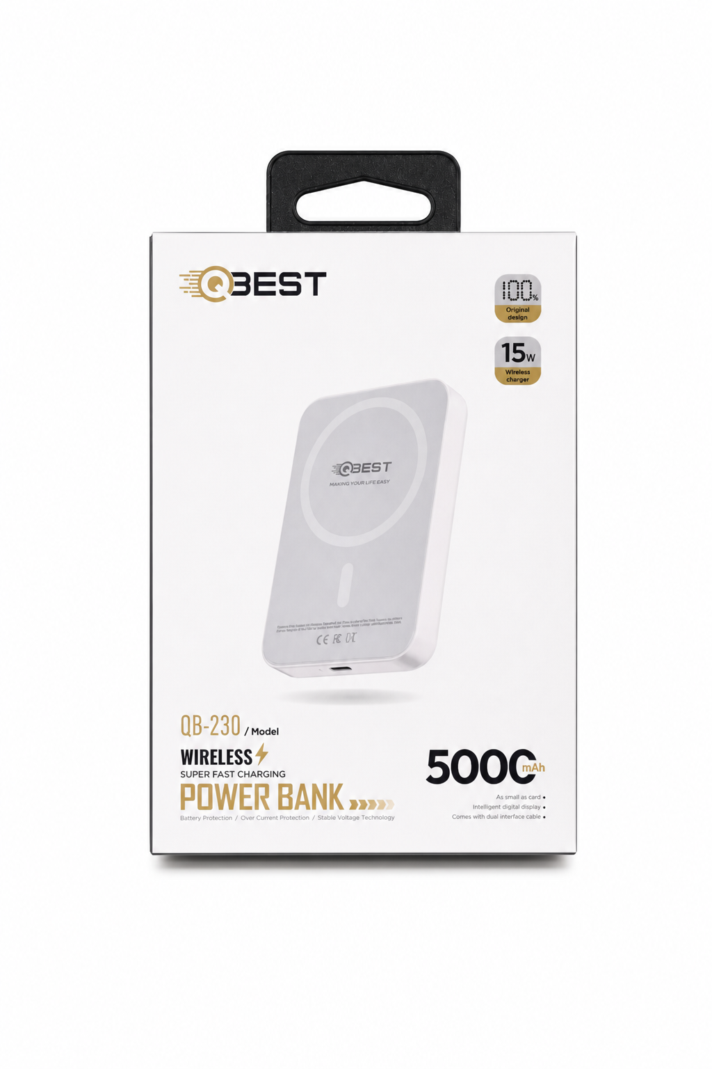 05b41029-ea21-492c-b0d0-9edbfa814f11.png باور بانك لاسلكي QBest 5000mAh بقدرة 15W QB230 - الصورة 1