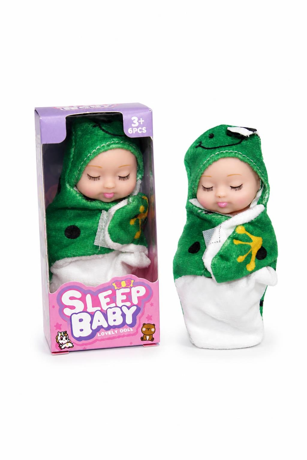 122844ad-6e65-47e9-abc4-7f508338ac33.jpg لعبة Baby سيليكون صغيرة بزي أخضر Sleep Baby - 10774 - الصورة 1