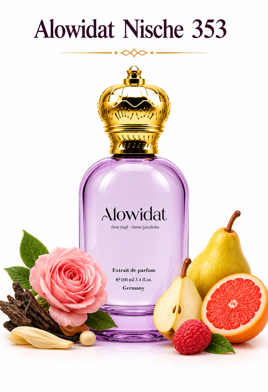 30e500fc-0101-4653-b964-a78370015b96 عطر نسائي Alowidat Nische 353 – فاكهي زهري بلمسة مسكية فانيليّة - الصورة 1