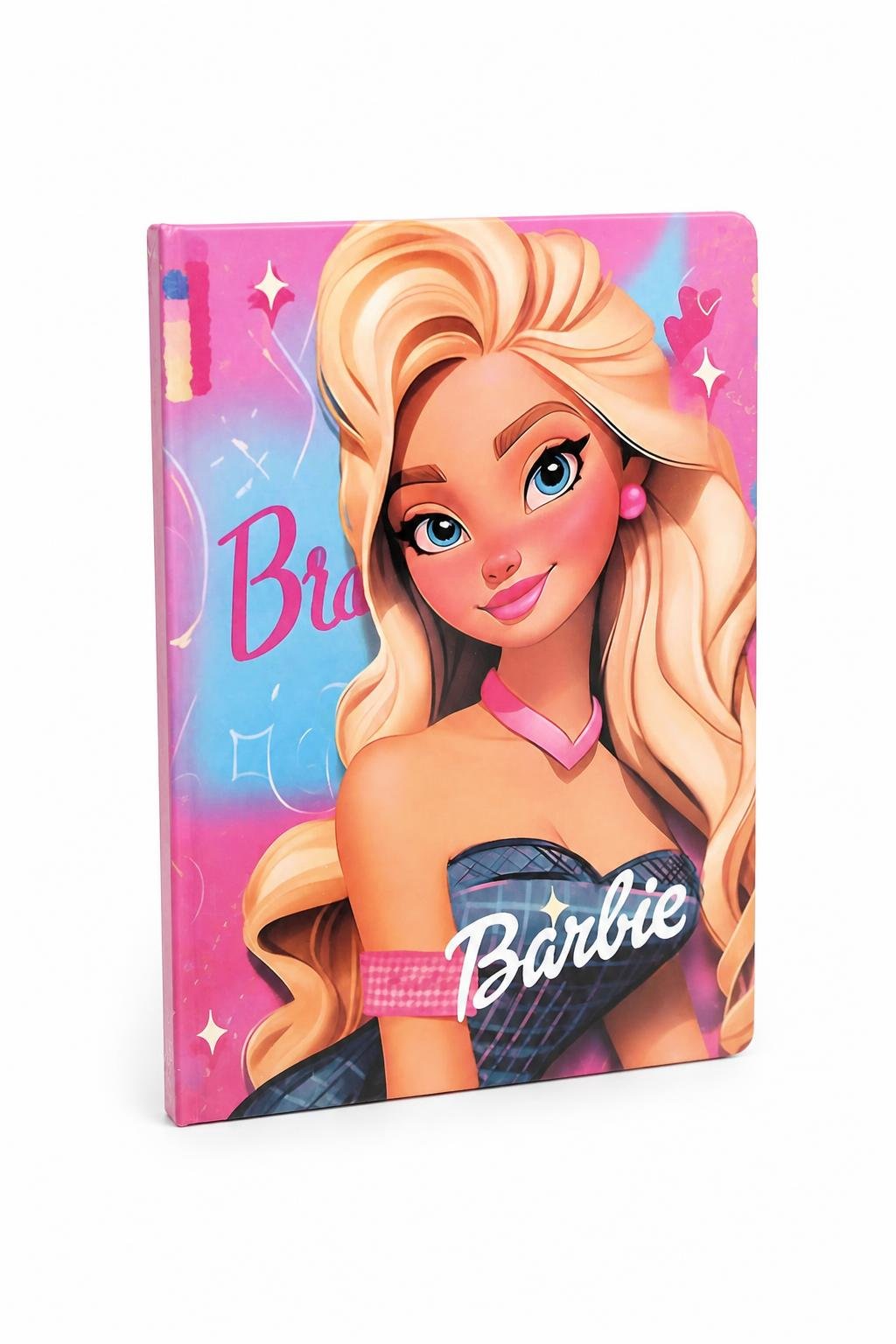 327434d8-0825-453f-b8f3-3f6a3bf673a0.jpg دفتر ذكريات فني A5 بتصميم Barbie مع مطاطة - موديل 8818 - الصورة 1