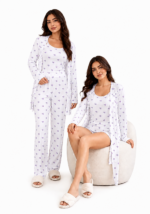 ⁦بجامة 4 قطع قلوب نسائية Soula – طقم منزلي عملي وأنيق | M–XL⁩ - الصورة ⁦2⁩