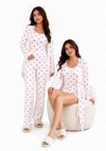 بجامة 4 قطع قلوب نسائية Soula – طقم منزلي عملي وأنيق | M–XL