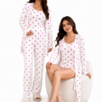 بجامة 4 قطع قلوب نسائية Soula – طقم منزلي عملي وأنيق | M–XL