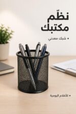 ⁦كاسة أقلام مكتبية معدنية شبكية سوداء - موديل 13803⁩ - الصورة ⁦2⁩