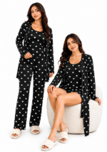 ⁦بجامة 4 قطع قلوب نسائية Soula – طقم منزلي عملي وأنيق | M–XL⁩ - الصورة ⁦3⁩