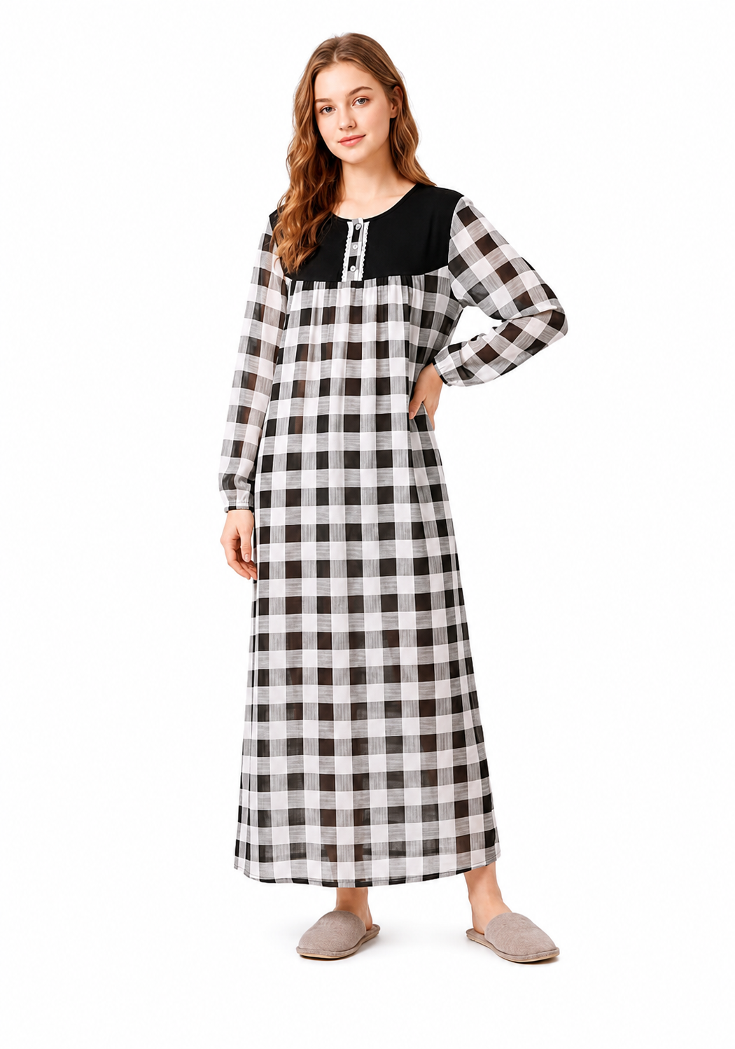 7782b497-9d82-440c-ae55-69871a158182 قميص نوم كاروهات نسائي Soula – ريون 100% | M–L - الصورة 1