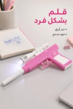 ⁦قلم أزرق بتصميم فرد مع ضوء زهري - موديل 7124⁩ - الصورة ⁦2⁩