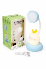 مصباح مكتب CUTE PET كرومي قابل للشحن مع إضاءة ليلية - 10180