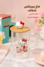 ⁦ماغ بيريكس زجاجي برسمة كيوت وغطاء خشبي - 9753⁩ - الصورة ⁦2⁩