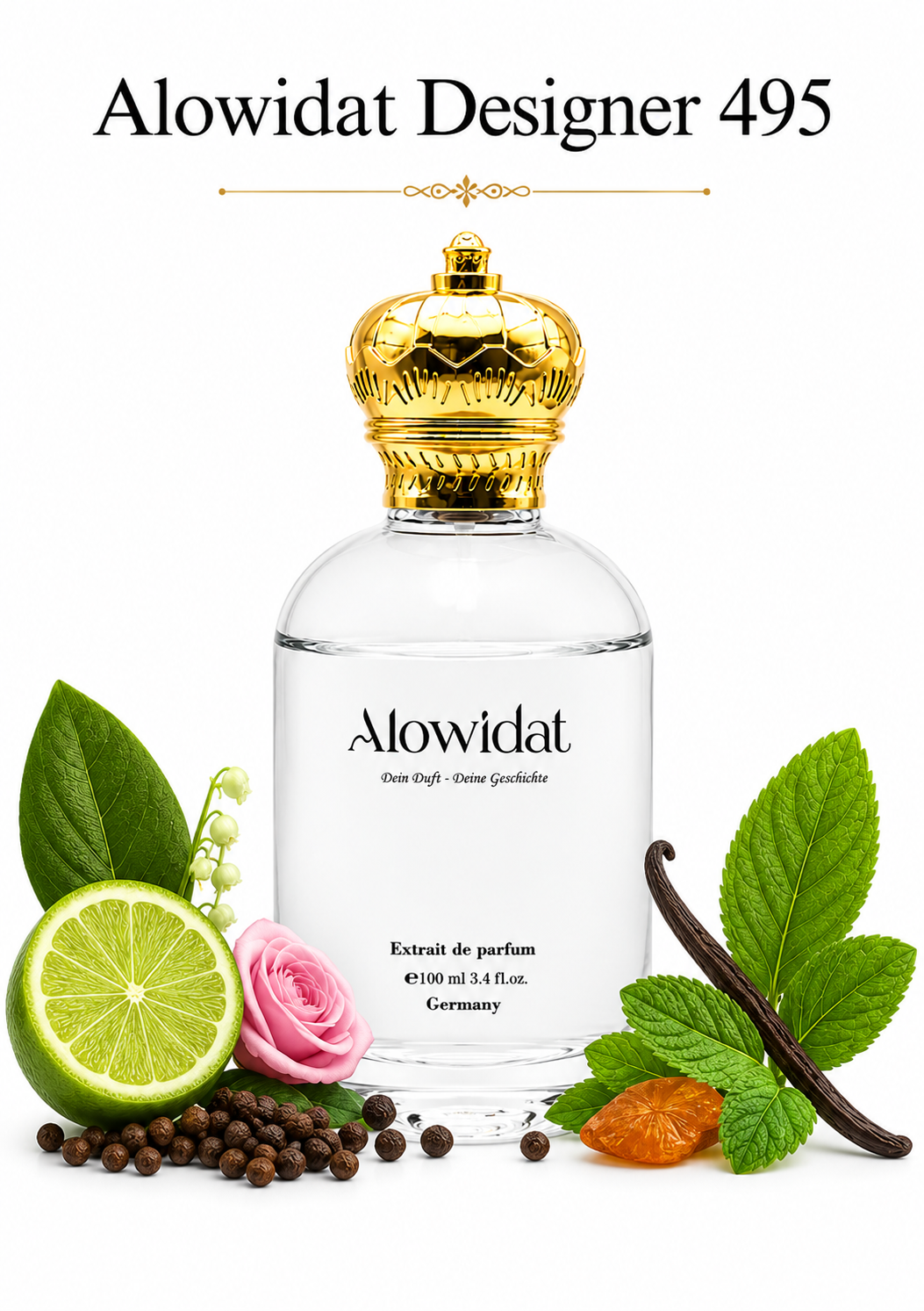 a1fbfa12-2393-4914-8419-46be12d122e5 (1) عطر للجنسين Alowidat Designer 495 – زهري حمضي بلمسة فانيليا وباتشولي دافئة - الصورة 1