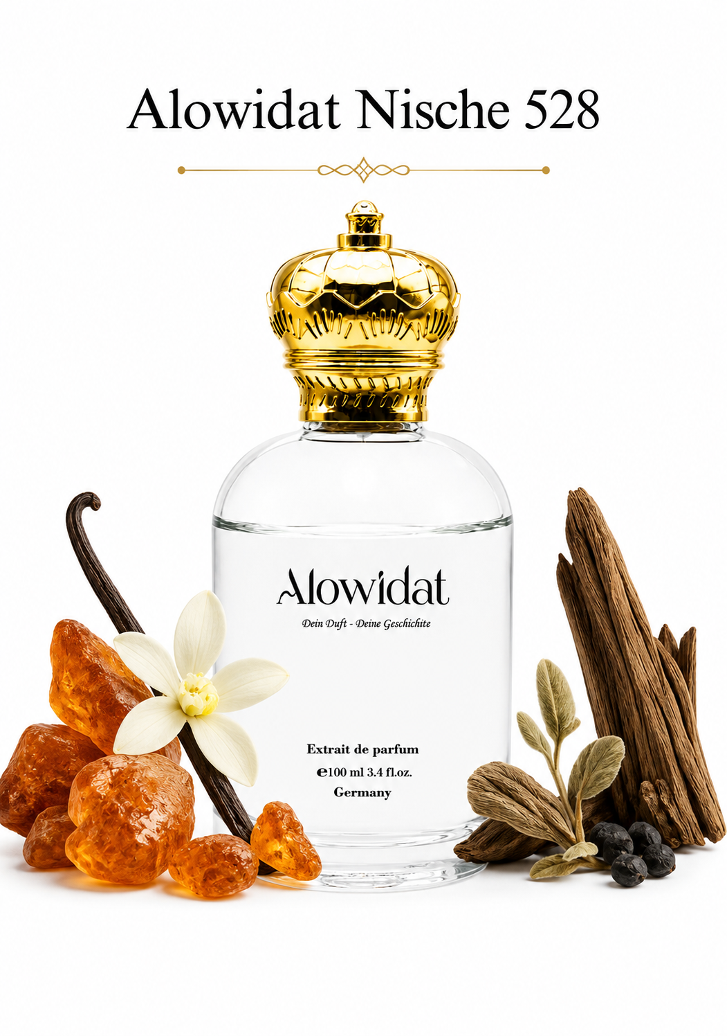 a48561ae-437f-440a-9132-bdaa37c67649 عطر للجنسين Alowidat Nische 528 – عنبري خشبي بلمسة فانيليا وزعفران دافئة - الصورة 1