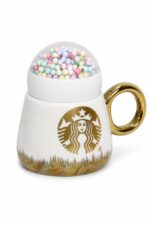 ماغ سيراميك StarBucks 9816 بغطاء حبيبات ومقبض ذهبي