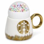 ماغ سيراميك StarBucks 9816 بغطاء حبيبات ومقبض ذهبي
