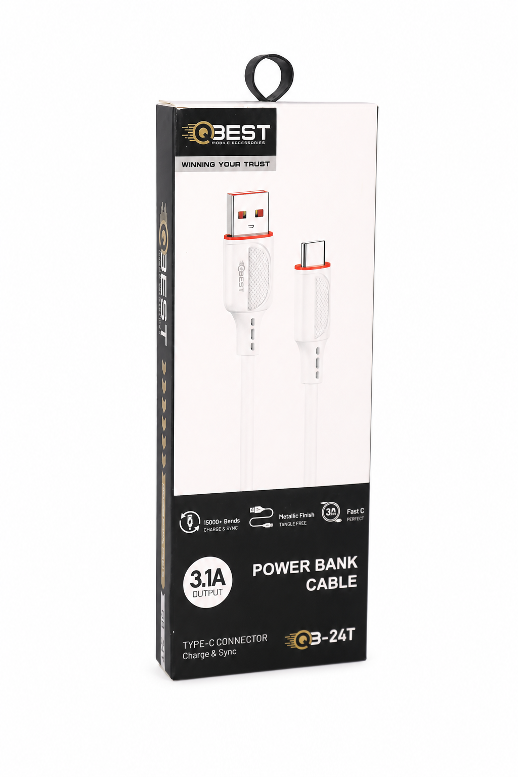 b1c78a17-f787-4bfd-af42-282d49e803ff.png وصلة باور بانك QBest USB TO Type-C بخرج 3.1A - QB24T - الصورة 1