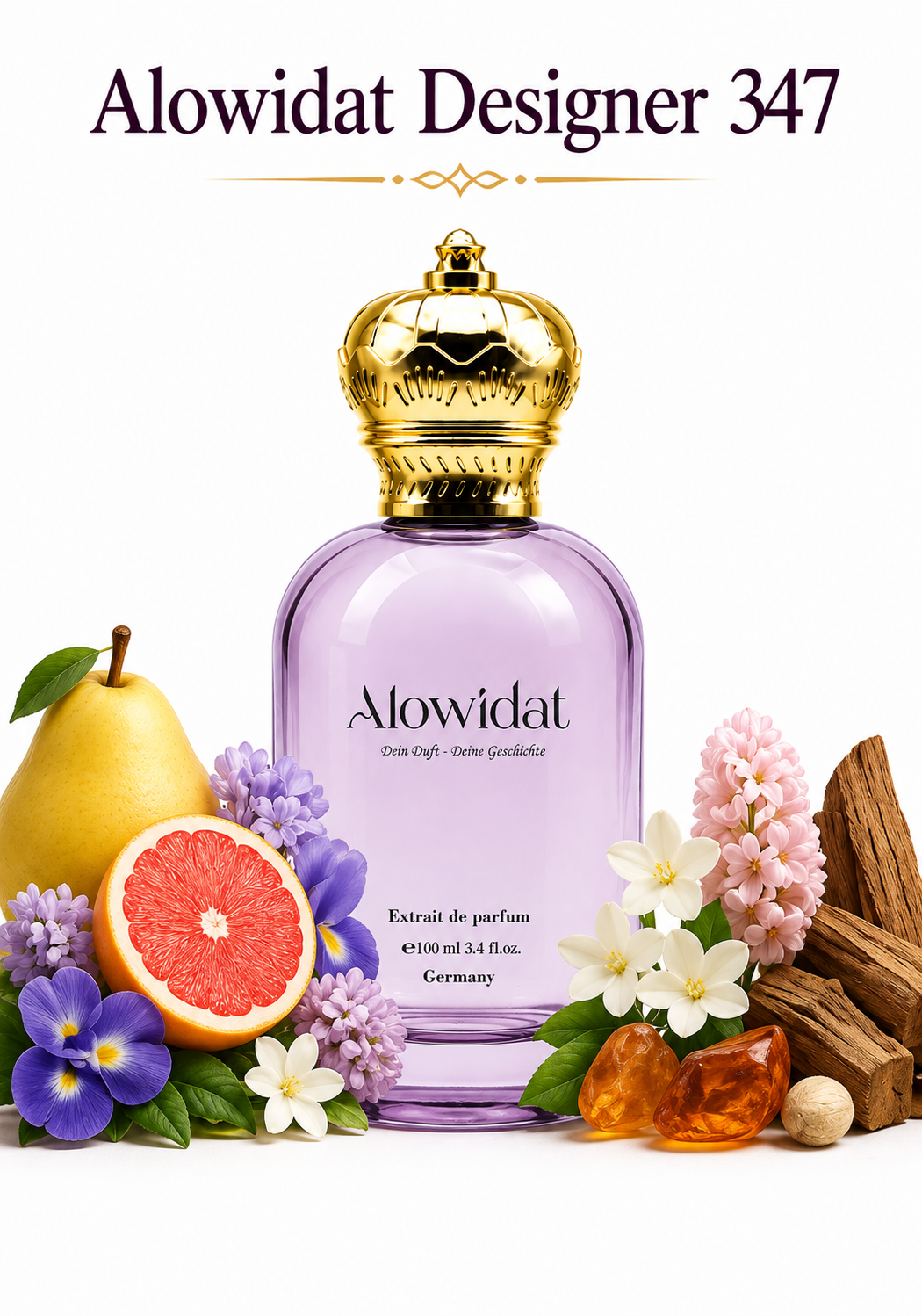 b3b68b8e-c64c-4480-b183-297c73bfc630 عطر نسائي Alowidat Designer 347 – فاكهي زهري بلمسة عنبرية خشبية - الصورة 1