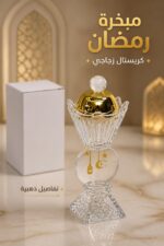 ⁦مبخرة رمضان كريستال زجاجية بزخارف ذهبية - موديل 14083⁩ - الصورة ⁦2⁩