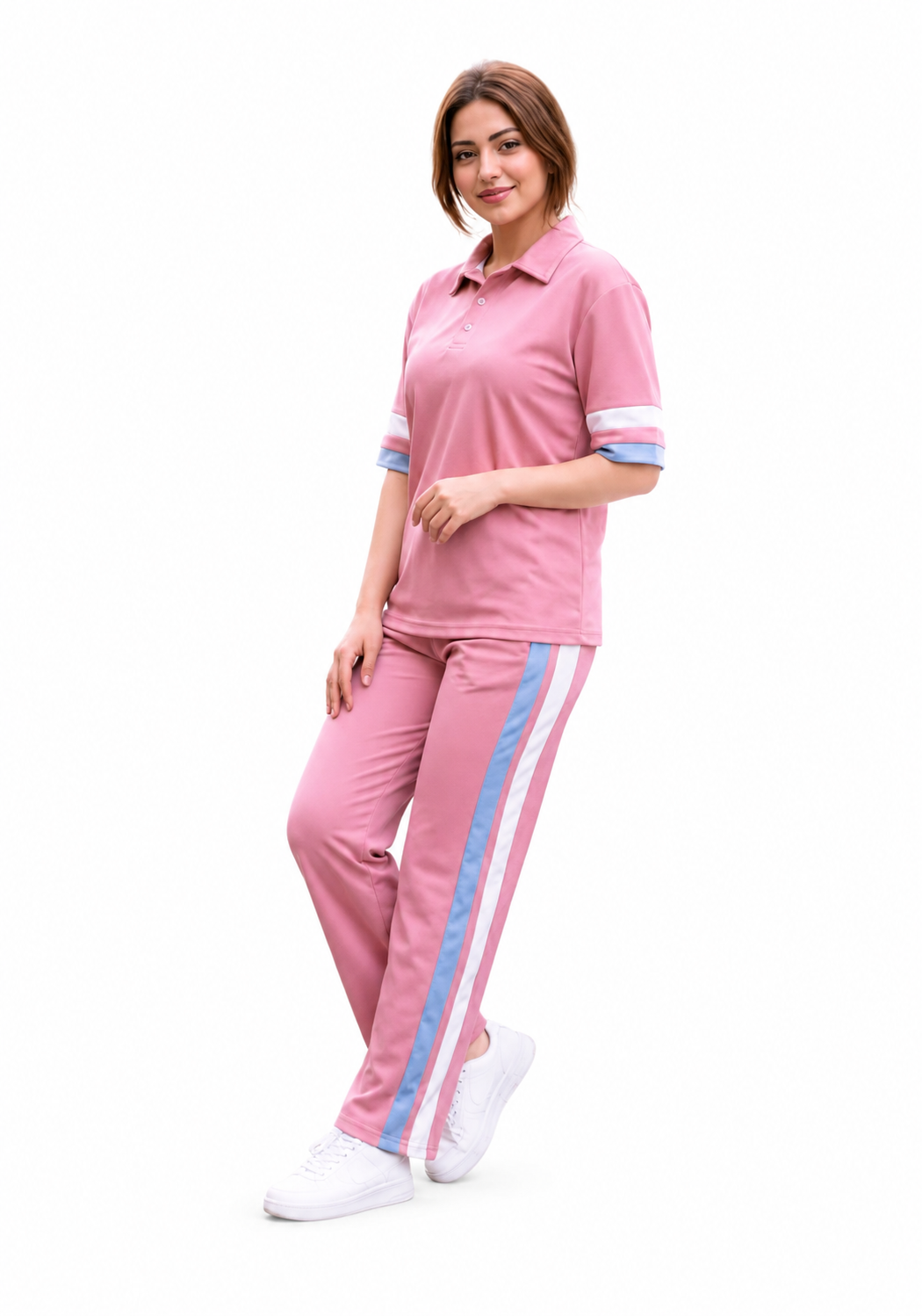 ca403cfe-da60-49b5-a5aa-84f36ccfe512 بجامة نسائية Soula بخطوط جانبية وياقة بولو – بوليستر وفيسكوز | M–XL - الصورة 1
