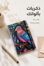 ⁦دفتر ذكريات فني A6 مع مطاطة وتصميم طائر ملون - 8757⁩ - الصورة ⁦2⁩