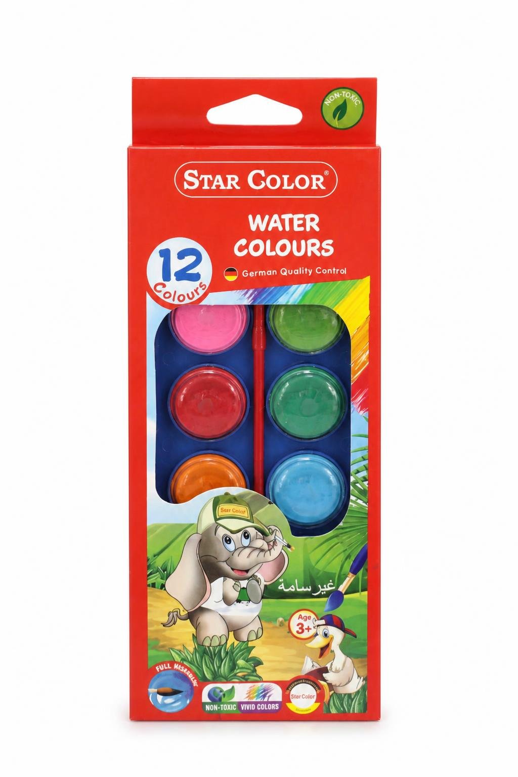 ddd34877-7c6b-4c46-86a2-3e5a10b7511c.jpg علبة ألوان مائية Star Color 12 لون مع ريشة - موديل 9101 - الصورة 1