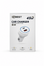 شاحن سيارة QBest بقوة 45W ومنفذي USB وType-C موديل QB13F
