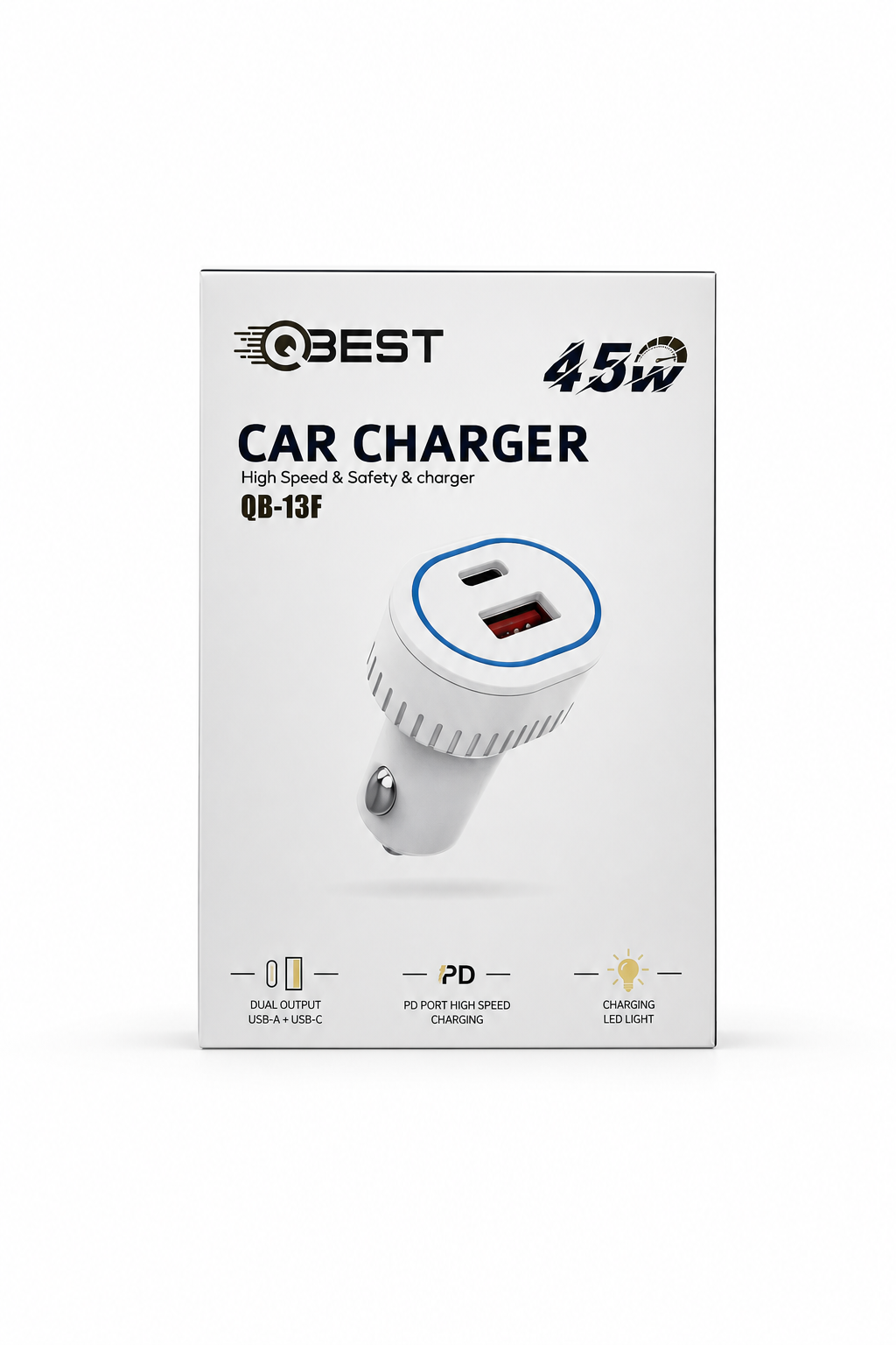 f6377ac4-4ef0-4433-a097-fee6066d942a.png شاحن سيارة QBest بقوة 45W ومنفذي USB وType-C موديل QB13F - الصورة 1