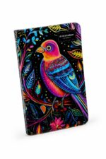 دفتر ذكريات فني A6 مع مطاطة وتصميم طائر ملون - 8757