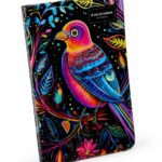 دفتر ذكريات فني A6 مع مطاطة وتصميم طائر ملون - 8757