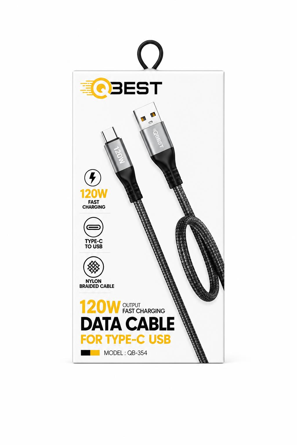 12d9fc7f-6c35-4e51-9f99-099060547db4.jpg كيبل شحن وبيانات QBEST QB-354 USB إلى Type-C بقدرة 120W - الصورة 1