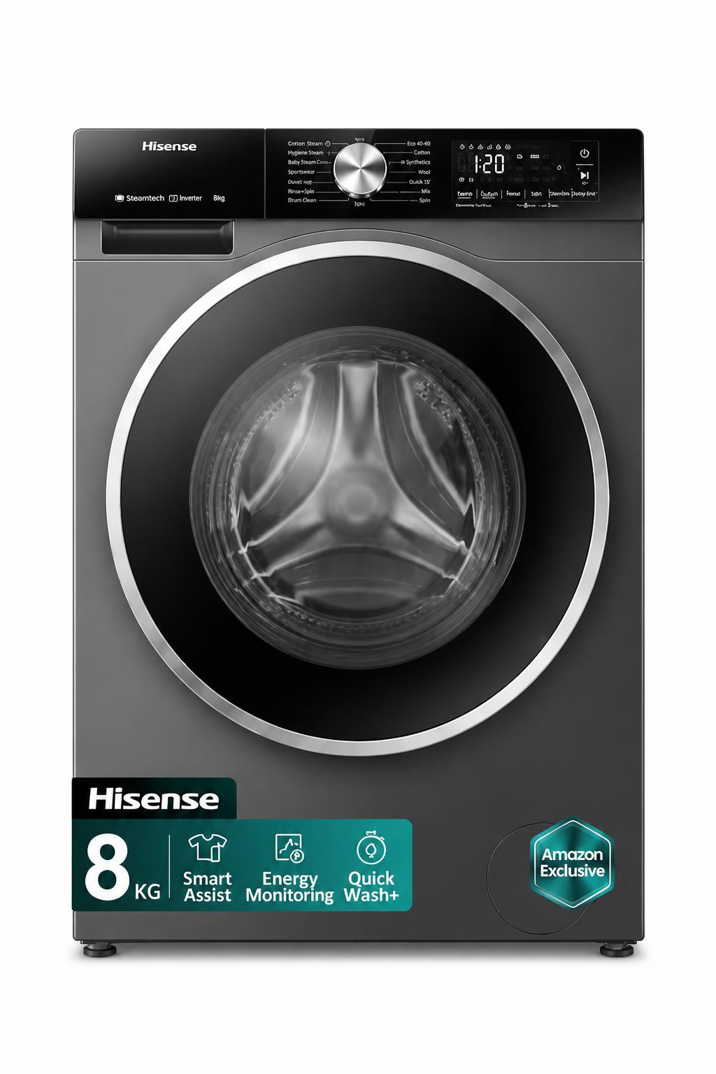 17179095-ec8a-489d-af44-bdc24e93753d.jpg غسالة Hisense WF3M8042DB أمامية 8 kg بتقنيات iBubble وSteam - الصورة 1
