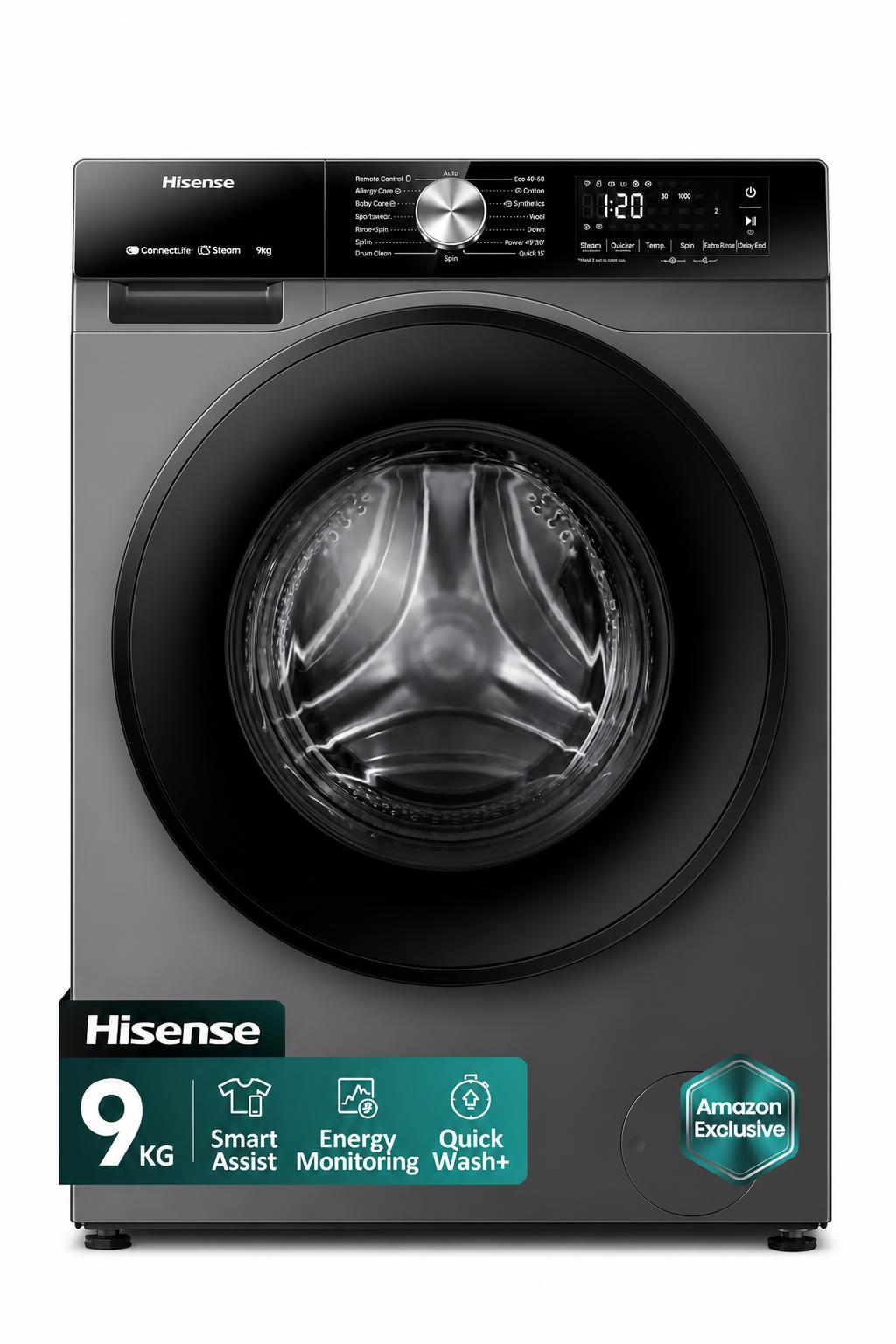 376d1751-132b-4ecf-b77d-4f279dd580c2.jpg غسالة Hisense WF3S9043BT سعة 9 Kg بمحرك Inverter وWiFi - الصورة 1