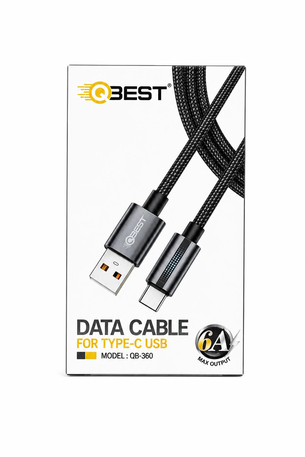 3f0cf2e6-b6d3-4469-b603-fda9b14dd86b.jpg كابل QBEST QB-360 USB-A إلى Type-C مضيء بقماش مجدول 6A - الصورة 1