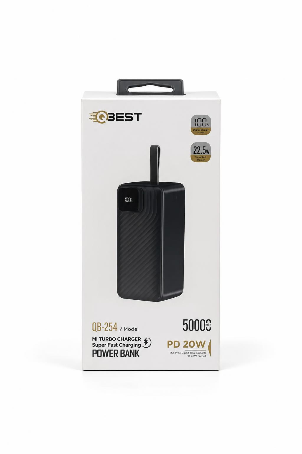 7b3b4114-fd8f-4446-b686-3d52bb724f10.jpg باور بنك QBEST QB-254 بسعة 50000mAh وشحن سريع 22.5W - الصورة 1