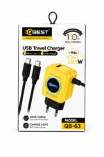 شاحن USB QBEST QB63 بقدرة 12W مع وصلتي Micro وإضاءة