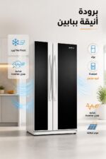 ⁦ثلاجة الحافظ SN 3020B ببابين Side by Side Inverter لون أبيض باب أسود⁩ - الصورة ⁦2⁩