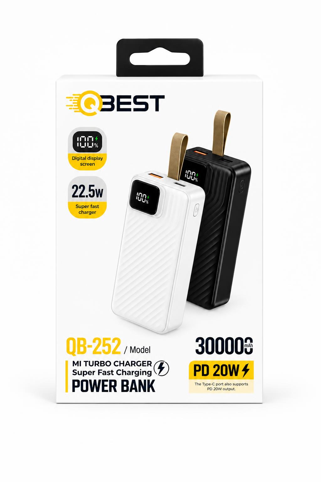 c92051de-342f-4e3d-a6a3-2617c2aed78a.jpg باور بانك QBEST QB-252 بسعة 30000 mAh وشحن سريع 22.5W - الصورة 1