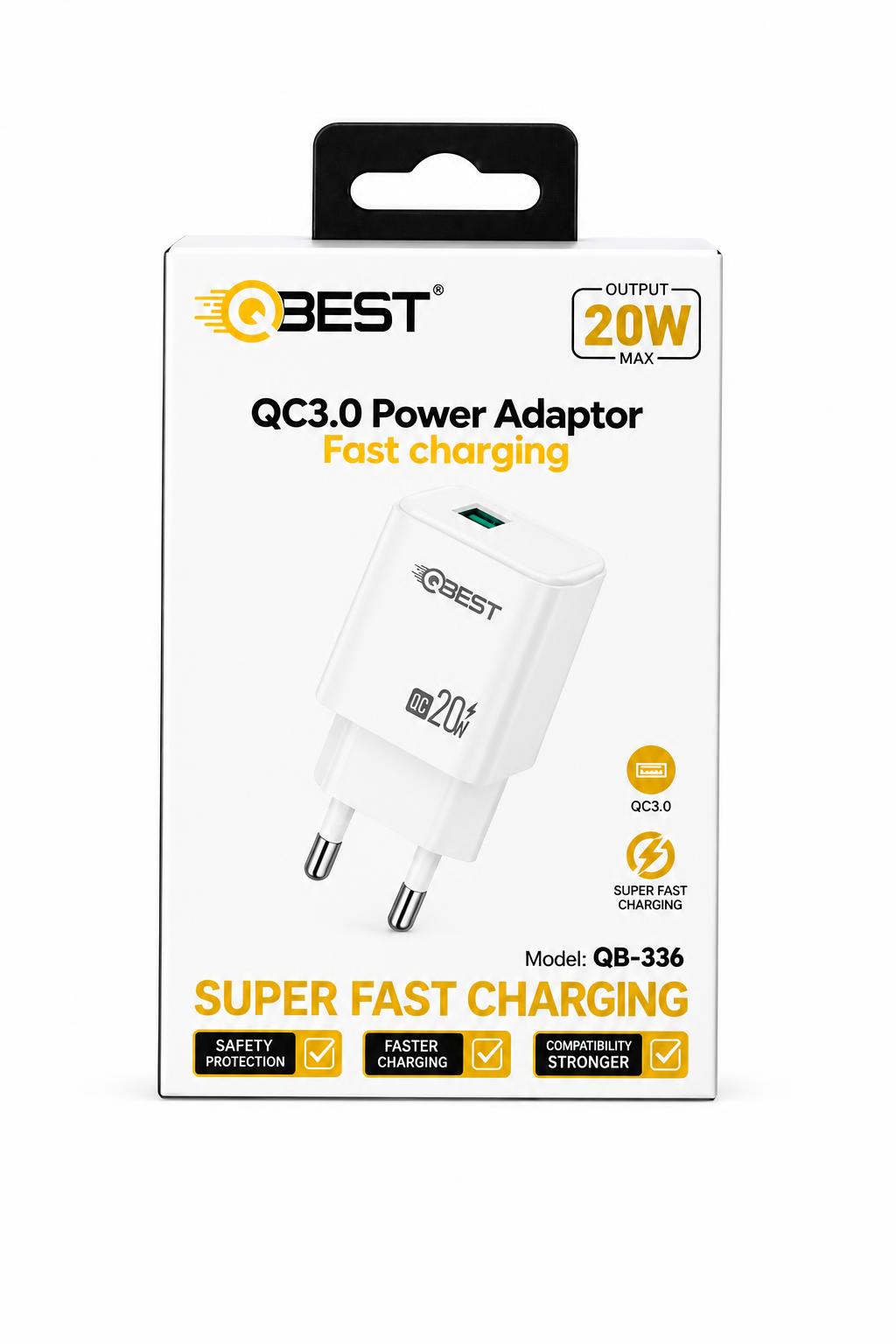 cf1a9ebd-5fa9-424f-bfcc-c8ba72cf4d75.jpg رأس شاحن QBEST QB336 USB سريع 20W بمنفذ واحد - الصورة 1